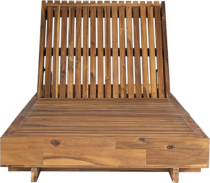 Merax 2-Piece Acacia Wood Chaise Lounge Set w/ 6-Position Adjustable Backrest & Cushion - Outdoor Patio Poolside Furniture, Grey