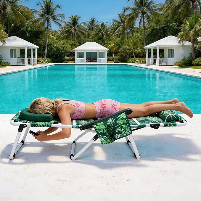 DoCred Heavy Duty Tanning Chair with Face Hole, Adjustable 5-Position Folding Chaise Lounge Chairs for Outside, Portable Lay Flat Beach Lounge Chair for Outdoor Sunbathing Beach Pool Lawn Camping