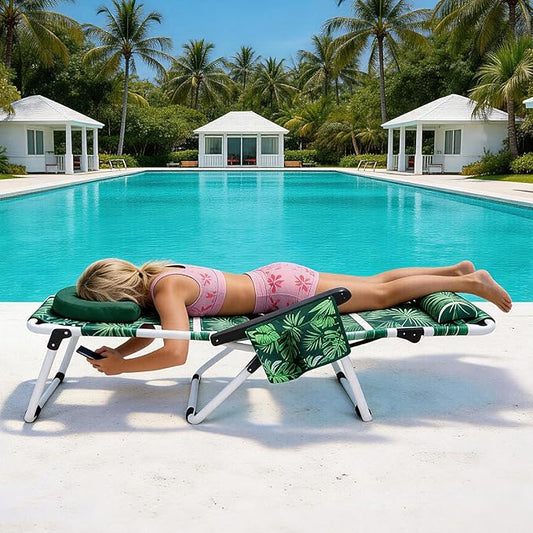 DoCred Heavy Duty Tanning Chair with Face Hole, Adjustable 5-Position Folding Chaise Lounge Chairs for Outside, Portable Lay Flat Beach Lounge Chair for Outdoor Sunbathing Beach Pool Lawn Camping