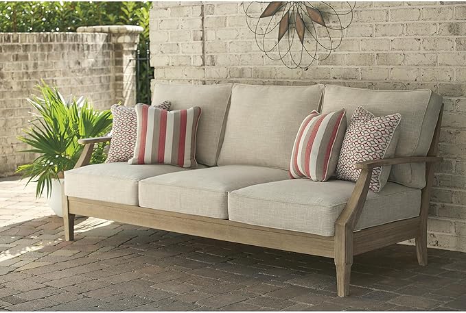 Signature Design by Ashley Clare View Outdoor Patio Sofa, 4 Throw Pillows, Nuvella Weather Resistant Fabric - Photo 1