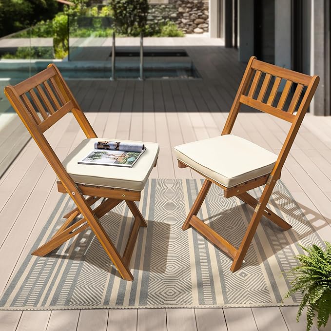 IDZO Serene Bistro Set – 2-Piece Foldable Acacia Wood Chairs with Cushions, FSC-Certified Durable Construction - Photo 9