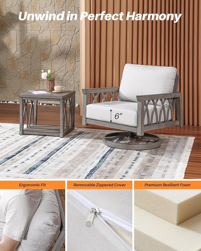 2-Piece Aluminum Outdoor Furniture Set, Swivel Patio Sofa Chair and Side Table Set - Photo 8