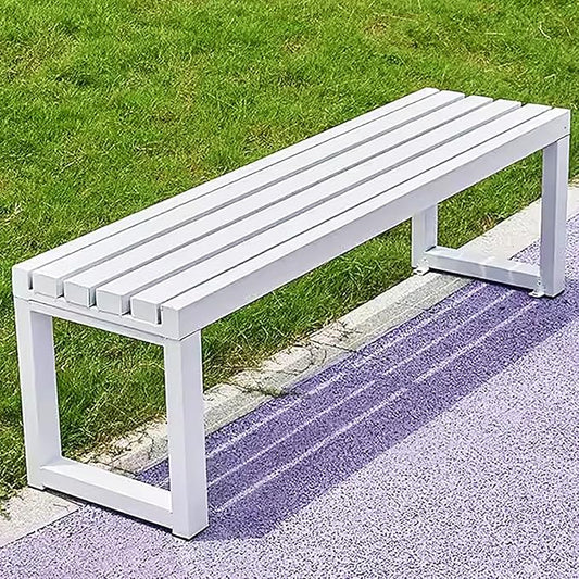 2-3 Person Outdoor Garden Benches, Backless Weatherproof Seat Benches, Metal Frame Patio Park Bench with Slatted Seat, 880 lbs Capacity(39.5 inch, White), 3344qtyy21