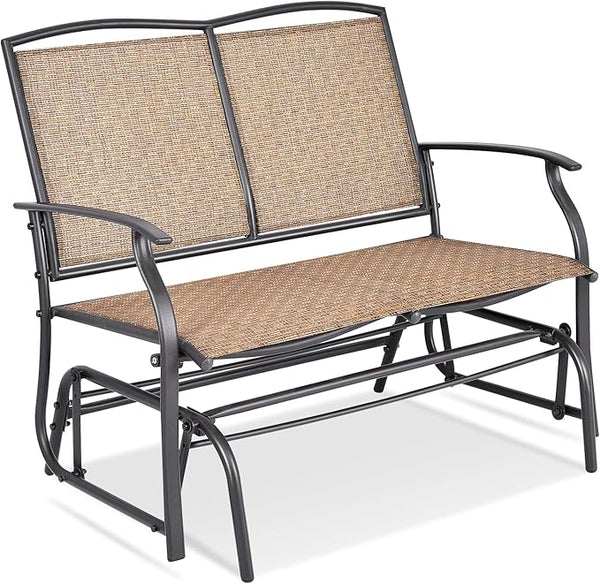 Giantex Patio Glider Bench, 400 Lbs Capacity, Steel Frame, Brown, Outdoor Swing Chair, 2-Person Loveseat, Back Support - Photo 1