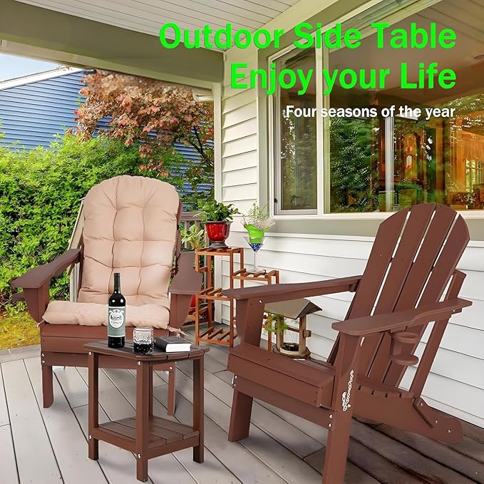 Adirondack Outdoor Side Table - 16.5" Square 2-Tier Patio Table with Weatherproof HDPE Material | All-Weather, Low Maintenance Furniture for Poolside, Porch, Deck