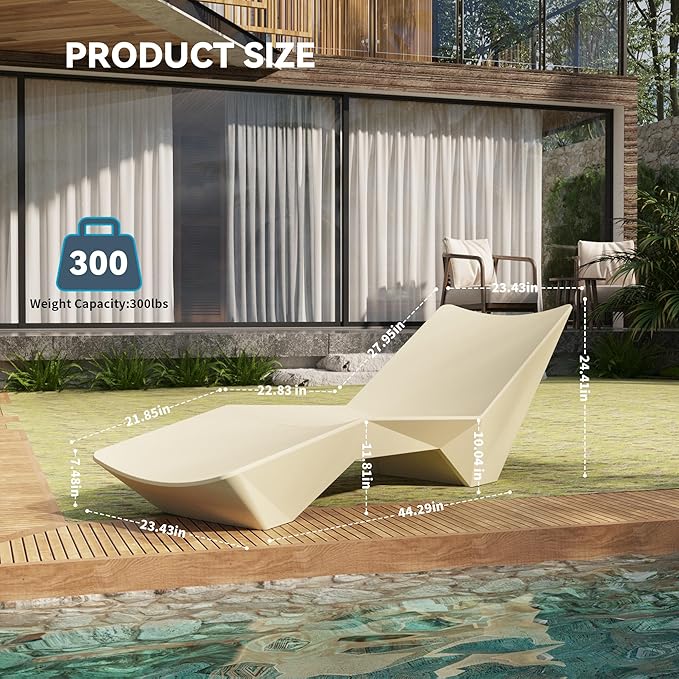 in Pool Lounge Chairs - Ergonomic Beige Pool Lounger with Efficient Drainage Design for Outdoor Relaxation, Waterproof Tanning Chairs Outdoor for Sun Shelf, Use in Pools up to 12" of Water