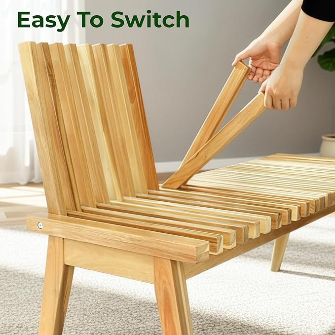 Melino Convertible Slat Bench, 3-in-1 Bench to Table to Chair, FSC Acacia Solid Wood for Indoor Outdoor - Patio, Entryway, Living Room, Guest Room - Easy Assembly, 47 Inch