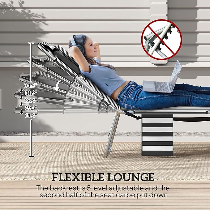 Outsunny Chaise Lounge Chair Outdoor with Face Arm Hole, 5-Position Reclining Face Down Tanning Chair with Carry Strap - Photo 4