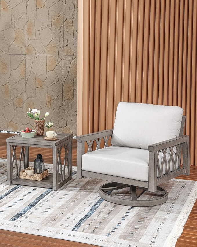 2-Piece Aluminum Outdoor Furniture Set, Swivel Patio Sofa Chair and Side Table Set - Photo 3