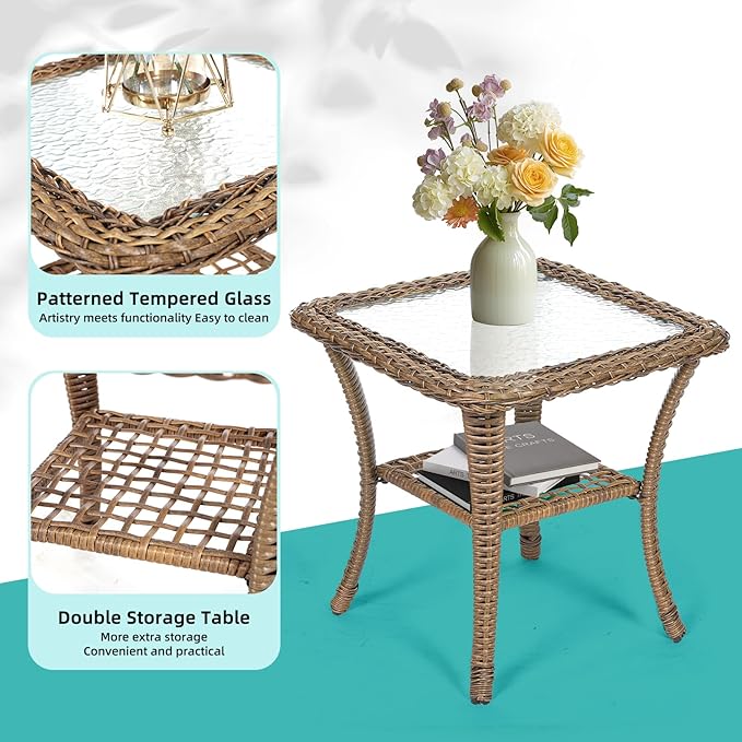 MEETWARM 3 Pieces Outdoor Wicker Rocking Chair Set - Photo 7