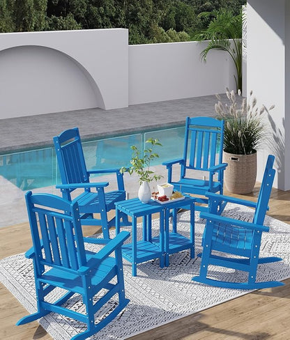 FOOWIN Outdoor Rocking Chair Set of 8, High Back Patio Rocking Chair, HDPE All Weather Resistant Porch Rocker for Adult, Oversized Rocking Chairs for Garden, Lawn, Indoor & Outdoor Use, Pacific Blue