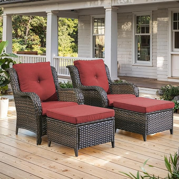 Belord Wicker Furniture 4 Pieces Outdoor Patio Furniture Set Patio Chairs with Ottomans Conversation Set for Porch - Photo 1