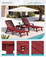 SERWALL Outdoor Coffee Table with 1.69" Umbrella Hole, HDPE Patio Coffee Table for Outside, Rectangle, Red - Photo 6