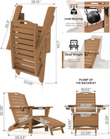 Ciokea Folding Adirondack Chair with Retractable Ottoman Fire Pit Patio Chair with Pull Out Foot Rest Weather Resistant - Photo 3