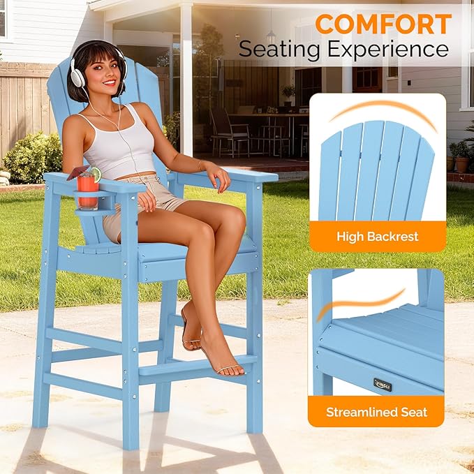 VINGLI Tall Adirondack Chairs Set of 2, All-Weather Plastic Adirondack Chair with Cup Holders - Photo 5