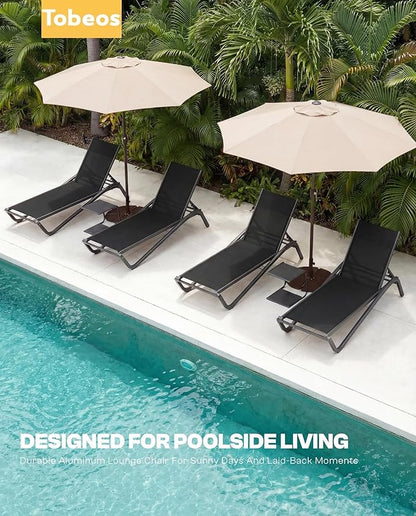 Outdoor Chaise Lounge Chair, 5-Position Adjustable Patio Lounge Chair with Ergonomic Aluminum Frame, Textilene Fabric Pool Loung Chairs for Poolside, Deck, Backyard (Black)