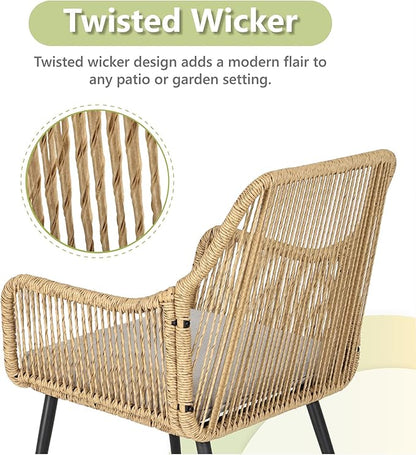 Patio Dining Chairs, Outdoor Dining Chairs with Armrest and Cushion Set of 6, Woven Twisted Wicker Rattan Chair, Modern Indoor Outdoor Seating for Garden, Lawn, Backyard, Natural