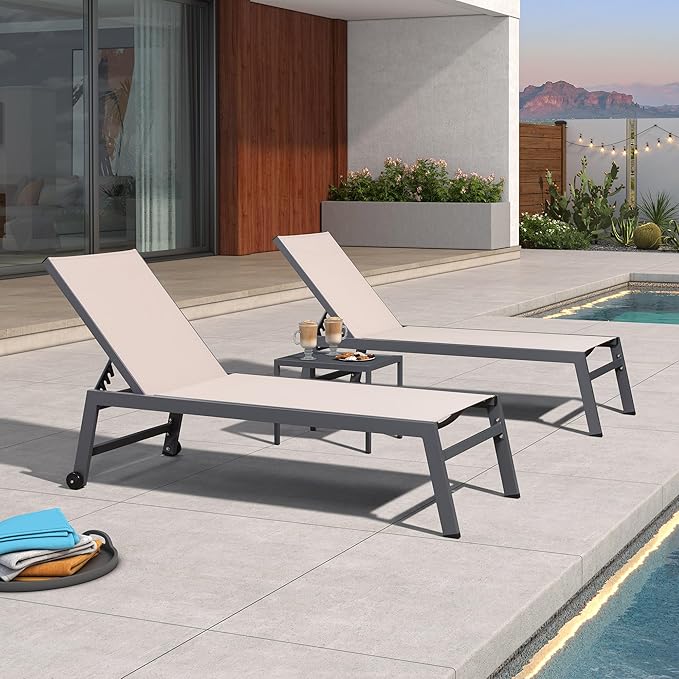 PURPLE LEAF 6-Piece Outdoor Chaise Lounge Oversized Pool Lounge Chairs with Easy-to-Move Wheels and Adjustable Backrest - Photo 9