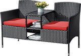 Flamaker Outdoor Furniture Patio Loveseat Wicker 2-Seat with Built-in Table and Cushions Rattan Porch Chairs Bench for - Photo 1