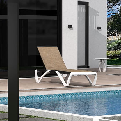 Domi Patio Chaise Lounge Outdoor Aluminum Polypropylene With Adjustable Backrest - for Beach, Yard, Balcony, Poolside Sunbathing (1 Brown Chair)