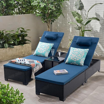 Patio Chaise Lounge Outdoor Lounge Chair Chaise Lounger Patio Reclining Chair with Angle Adjustment by PE Rattan Aluminum Alloy for Courtyards Poolside Garden Beaches Clearance (Slate Blue)