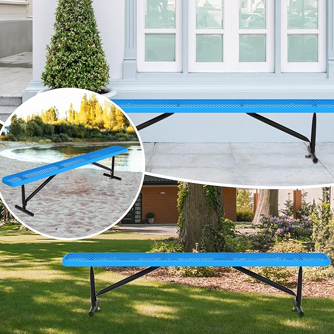 8FT Outdoor Bench, Metal Park Bench for Sitting Area Convert a Bench Heavy-Duty School Benches Commercial Rectangular Bench for Patio Porch Backyard Sports Church Locker Room Shopping Centers