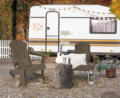 Outdoor Rocking Chair, HDPE Poly All-Weather Patio Rocking Chairs with Cup Holder for Adults, Porch Rocker for Deck Patio Balcony, 440lbs, Dark Brown