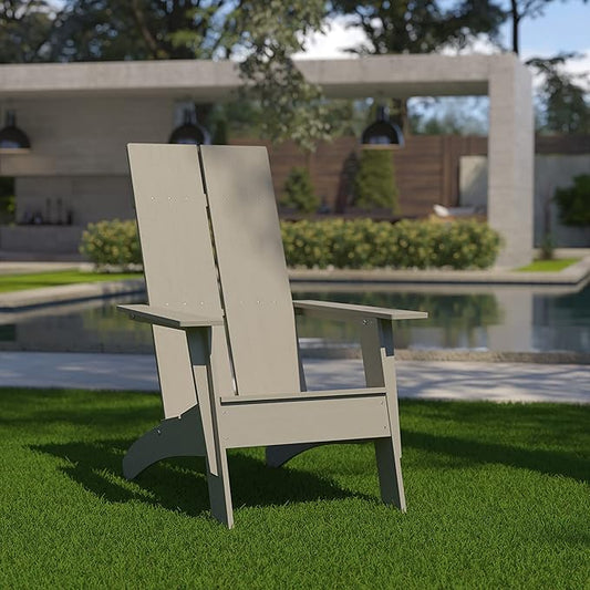 EMMA + OLIVER Gray Modern Dual Slat Back Indoor/Outdoor Adirondack Style Patio Chair