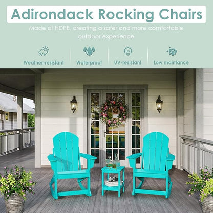 IVY&LANE Adirondack Rocking Chair | Porch-Rocker | HDPE Plastic | Weatherproof | Aqua | for Outdoor Patio Deck Backyard