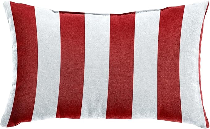 BrylaneHome Lumbar Pillow - 20" L x 13" W - Patio & Outdoor - Water, Stain & Fade Resistant - Classic Red Cabana