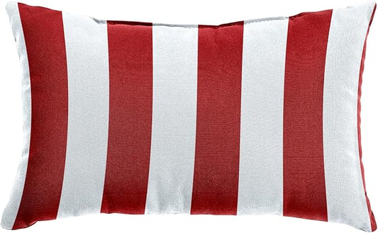 BrylaneHome Lumbar Pillow - 20" L x 13" W - Patio & Outdoor - Water, Stain & Fade Resistant - Classic Red Cabana