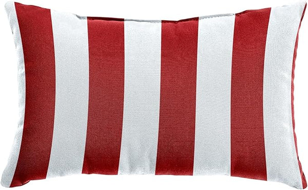 BrylaneHome Lumbar Pillow - 20" L x 13" W - Patio & Outdoor - Water, Stain & Fade Resistant - Classic Red Cabana - Photo 1