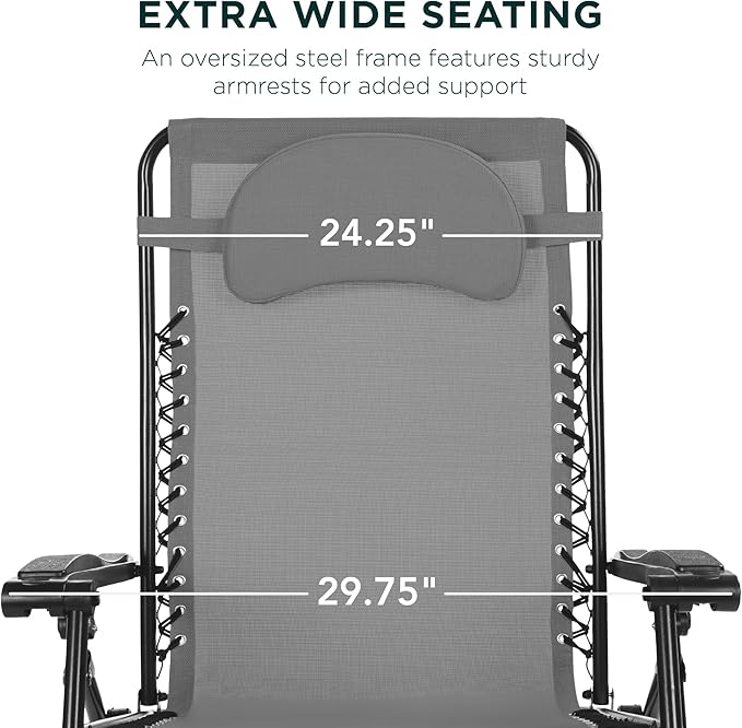 Best Choice Products Oversized Zero Gravity Chair, Folding Outdoor Patio Lounge Recliner w/Cup Holder Accessory Tray - Photo 3