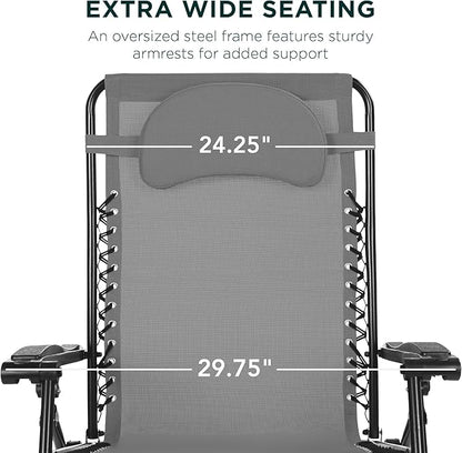Best Choice Products Oversized Zero Gravity Chair, Folding Outdoor Patio Lounge Recliner w/Cup Holder Accessory Tray, Pillow - Ice Gray