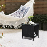 Outdoor Rattan Side Table, Square Coffee Table with Tempered Glass Top and Storage, Black - Photo 8