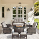 7 Pieces Outdoor Furniture with Fire Pit Deep Seating Outdoor Glider Loveseat with Patio Swivel Chairs Outdoor - Photo 1
