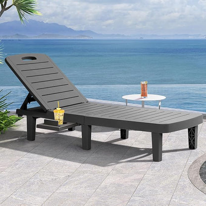 Chaise Lounge Outdoor, Waterproof Resin Lounge Chairs for Outside w/Adjustable 5 Positions All Weather Recliner Chair for Patio, Poolside, Beach, Yard, 1PCS, Black