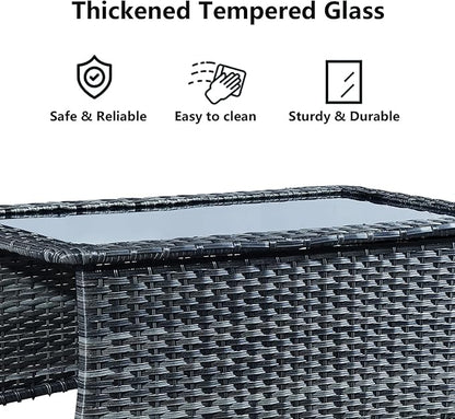 Rilyson Patio Tables Wicker Coffee Table - Outdoor Rattan Coffee Tables with Glass Top for Patio Proch Deck Balcony Rectangle Mixed Grey