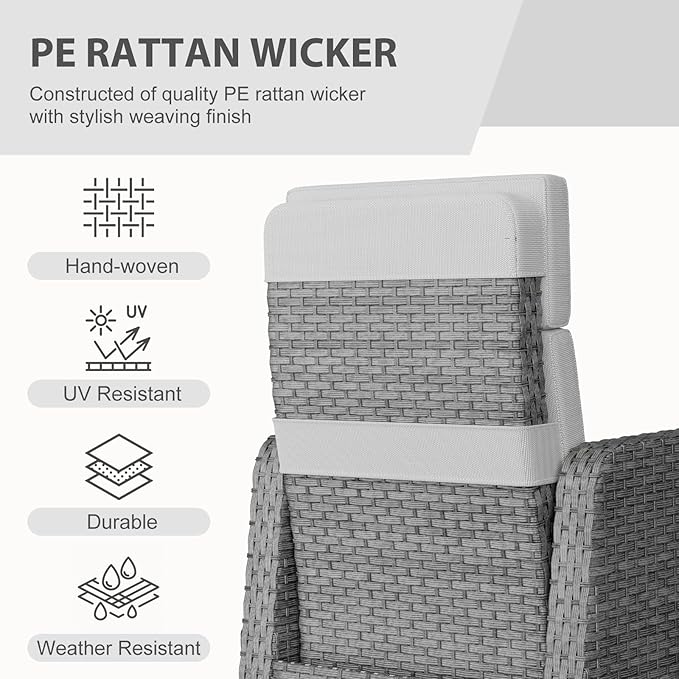 Restland Outdoor Recliner with Independent Adjustable Back & Footrest Wicker Patio Reclining Chair with Flip Table - Photo 6