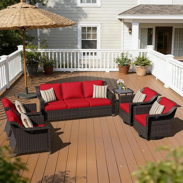 6 Pieces Patio Conversation Furniture Set - 1 Sofa, 2 Swivel Chairs, 2 Armchairs, 1 Side Table - Photo 1