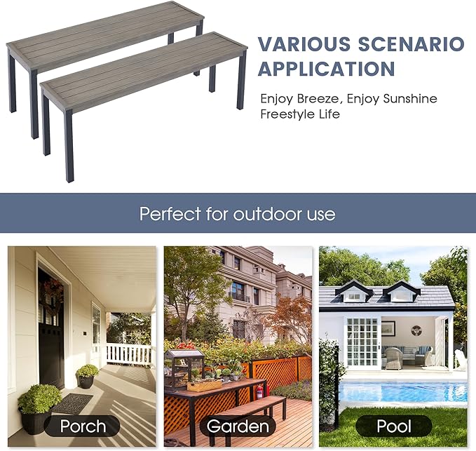 VICLLAX Outdoor Metal Bench, 51.2" Long Garden Backless Bench for Patio Porch Park Backyard, Grey