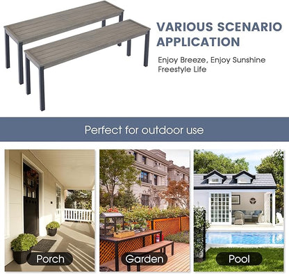 VICLLAX Outdoor Metal Bench, 51.2" Long Garden Backless Bench for Patio Porch Park Backyard, Grey