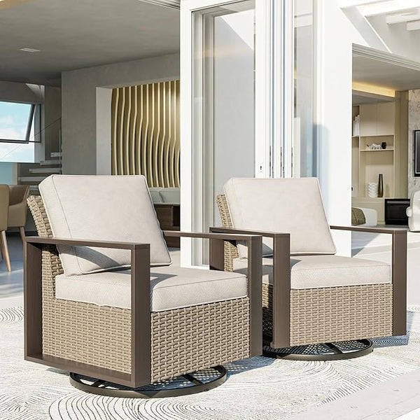 Patio Chairs Set of 2, Outdoor Swivel Rocker Patio Chairs, Metal Patio Furniture with Deep Seating - Photo 1