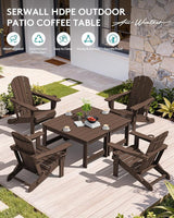 SERWALL Outdoor Coffee Table with 1.69" Umbrella Hole, HDPE Patio Coffee Table for Outside, Rectangle, Coffee - Photo 9