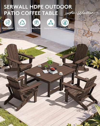 SERWALL Outdoor Coffee Table with 1.69" Umbrella Hole, HDPE Patio Coffee Table for Outside, Rectangle, Coffee