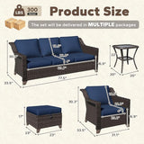 6 Pieces Patio Conversation Furniture Set - 1 Sofa, 2 Armchairs, 2 Ottomans, 1 Side Table - Photo 2