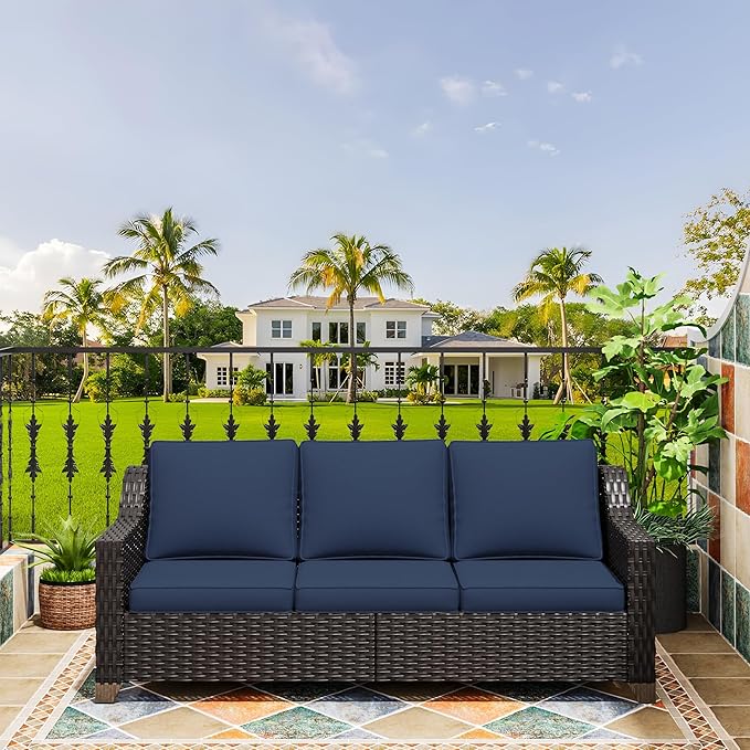 77'' Patio Sofa, All Weather Outdoor Rattan Wicker 3-Seat Sofa High Back Couch with Premium Cushions for Garden - Photo 7