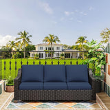77'' Patio Sofa, All Weather Outdoor Rattan Wicker 3-Seat Sofa High Back Couch with Premium Cushions for Garden - Photo 7