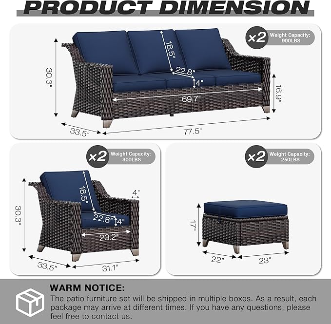 Joyside Wicker Patio Furniture Sets, 6 Pieces Upgraded Large Size Outdoor Furniture with Swivel Rocking Patio Chairs - Photo 2