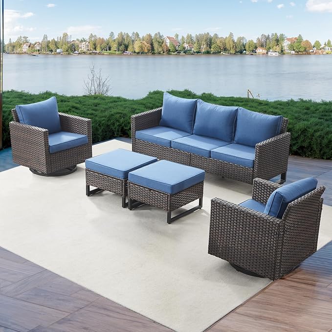 Rilyson Wicker Outdoor Patio Furniture Set - 5 Piece Patio Conversation Set with 2 Swivel Rocker Chairs - Photo 7